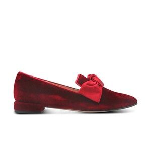 French Sole, Church, Red Velvet Loafers with Bow